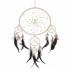 Dream catcher large ring 4 smaller rings and feathers 32 cm drop 80 cm