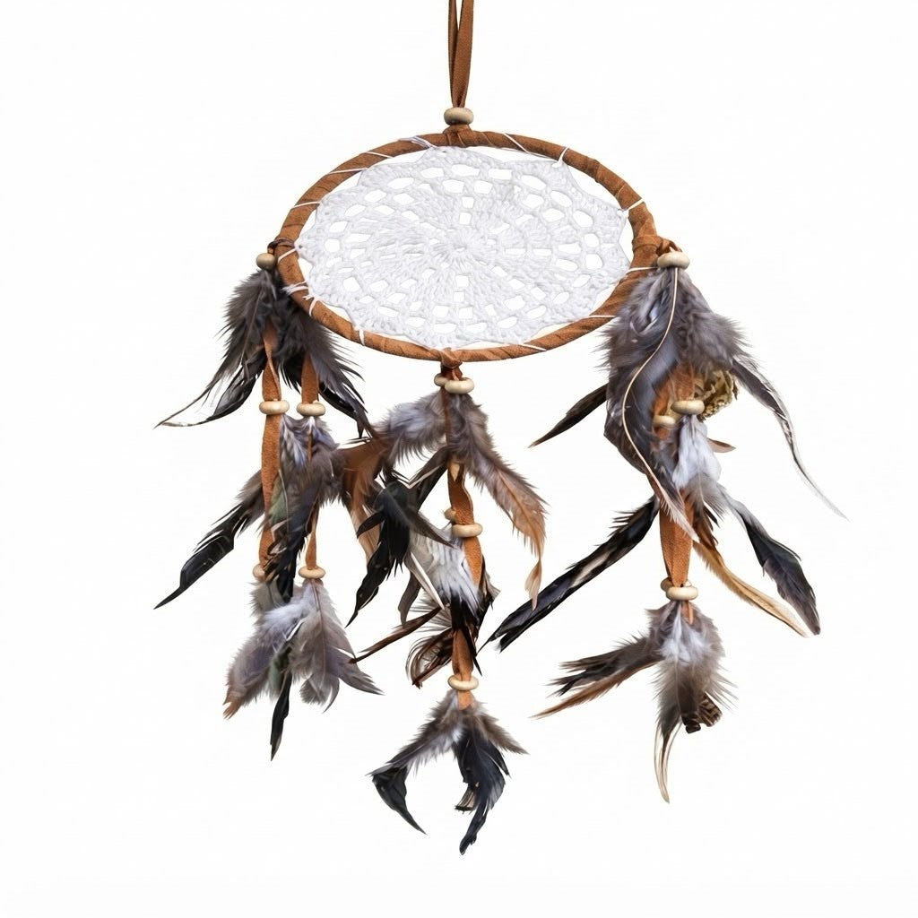 Dream catcher single ring with feathers 12 cm drop 40 cm
