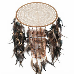 Dream catcher single ring with banding and feathers 22 cm drop 65 cm