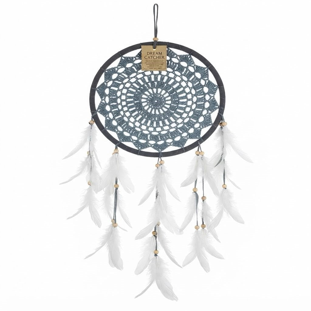 Dream catcher single ring macrame with feathers 22 cm drop 55 cm