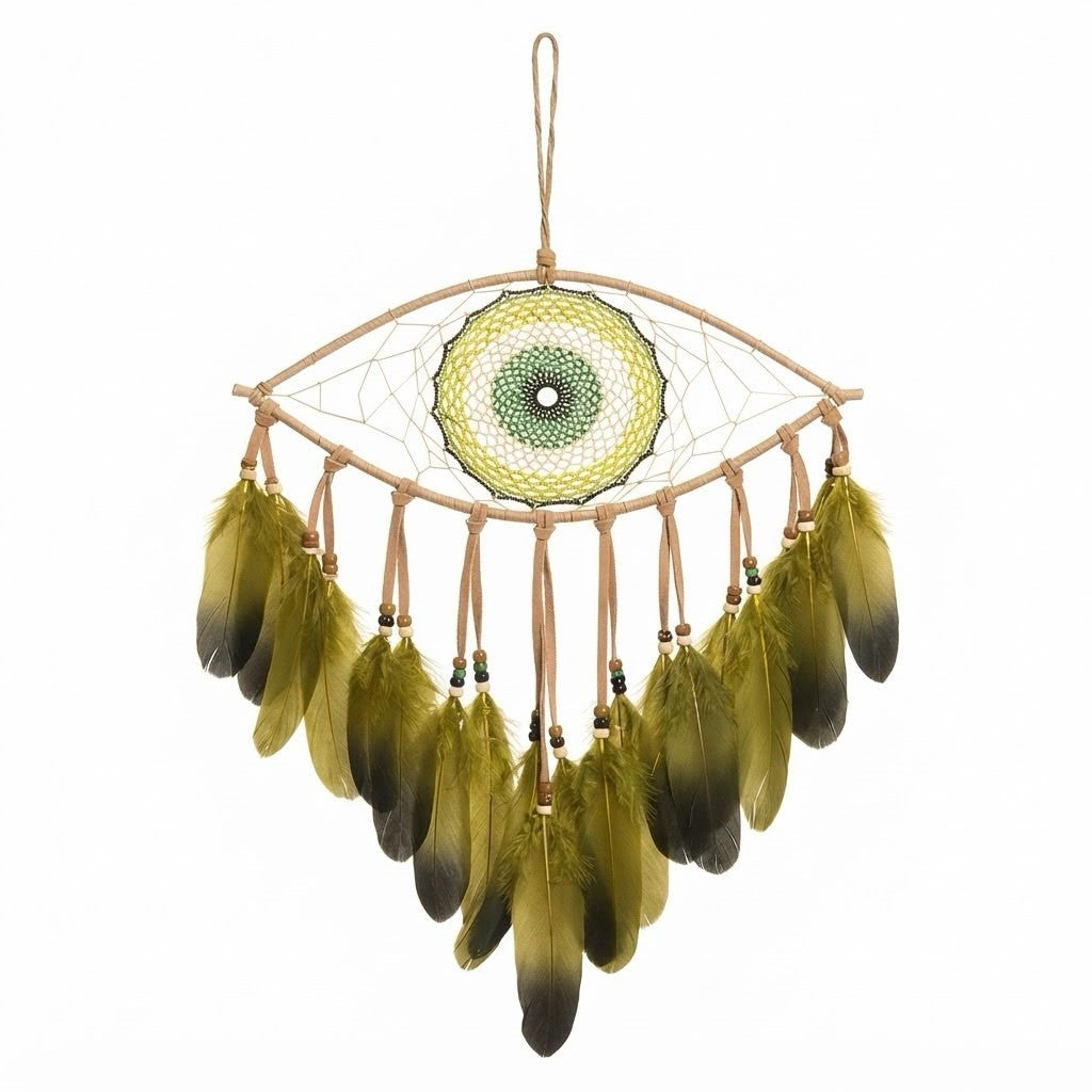 Dream catcher eye design with feather 12 cm 50 cm drop