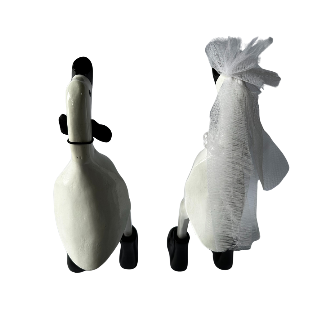 Wedding ducks white with black accessories 30cm