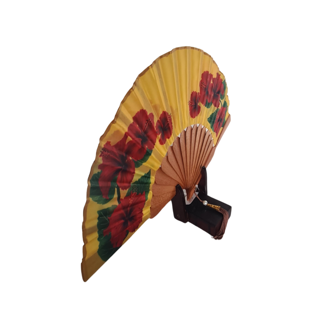 Hand Fan Yellow with flower pattern 25 cm – Bali Homewares