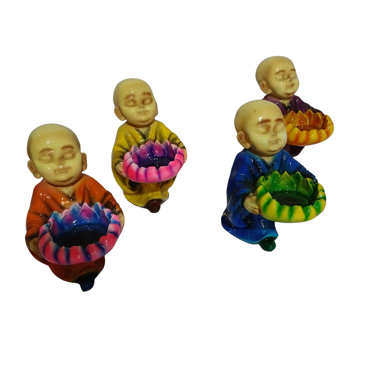 Budha set of 4 candle holders in resin 13 cm