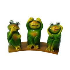 Frogs green set of 3 in resin see no evil 12 cm high