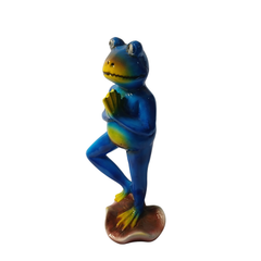 Frog blue standing and praying in resin 25 cm high