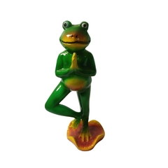 Frog green standing and praying in resin 25 cm high