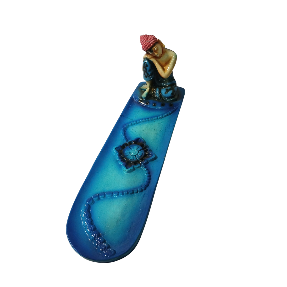 Incense stick holder blue in resin 27 cm long