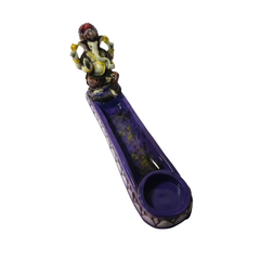 Incense stick holder blue with Shaolin in resin 26 cm long