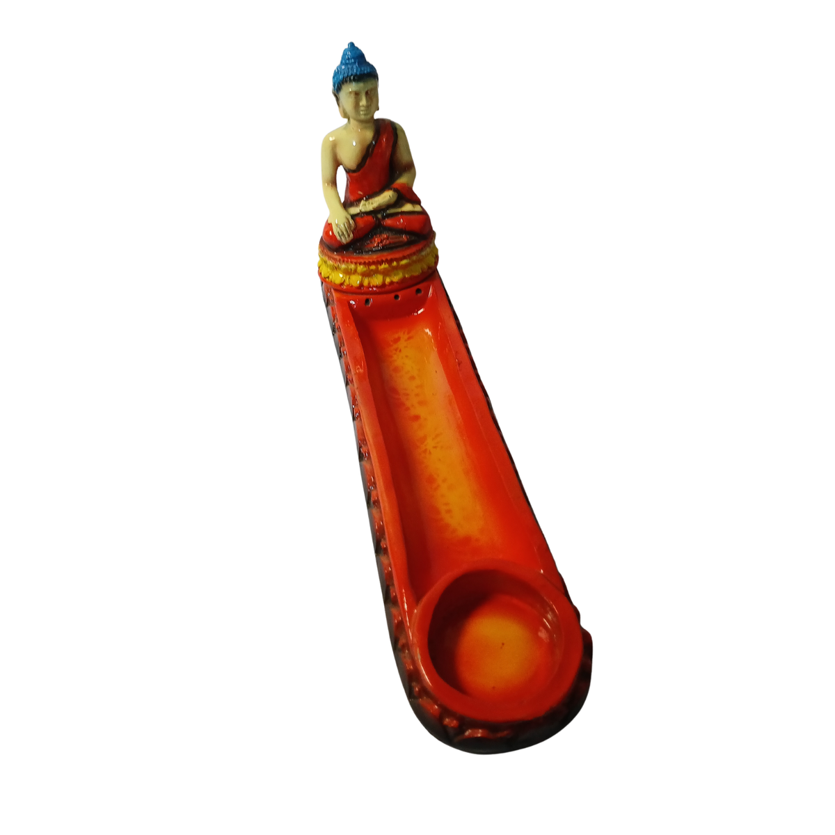 Incense stick holder red with Budha in resin 26 cm long