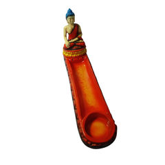 Incense stick holder red with Budha in resin 26 cm long