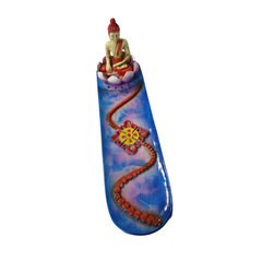 Incense stick holder Ganesha or elephant in  blue in resin 26 cm long