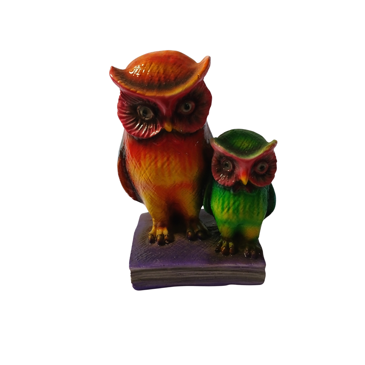 Owl and baby red in resin 14 cm high