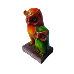 Owl and baby red in resin 14 cm high