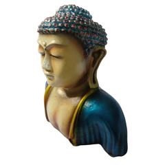 Budha bust in blue in resin 25 cm high