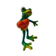 Frog green standing with heart in resin 15 cm high