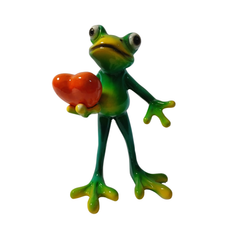 Frog green standing with heart in resin 15 cm high