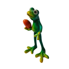 Frog green standing with heart in resin 15 cm high