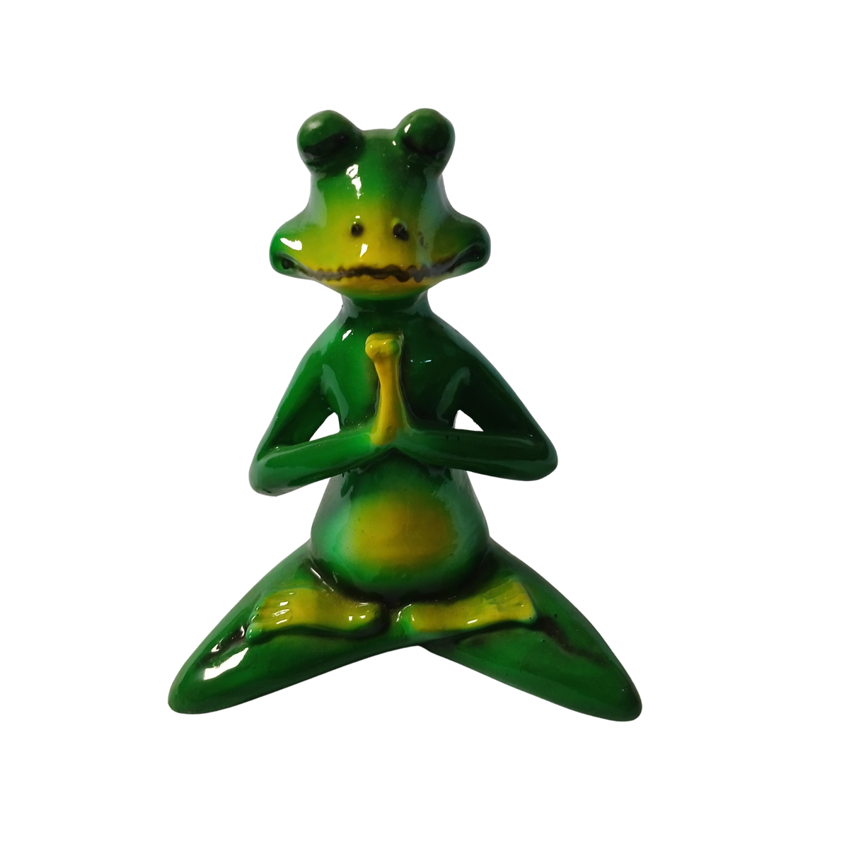 Frog green sitting and praying in resin 13 cm high
