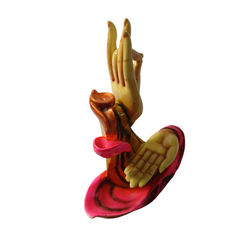 Two handed incense holder and candle holder pink in resin 20 cm long
