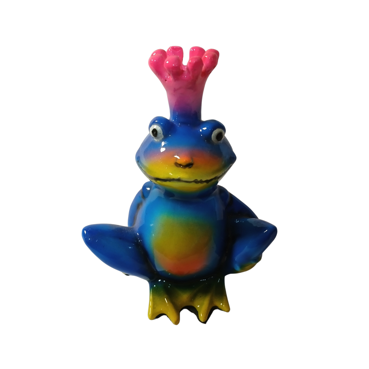 Frog blue king sittiing in resin 15 cm high
