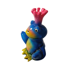 Frog blue king sittiing in resin 15 cm high