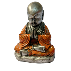 Budha silver and orange robe praying in resin 18 cm high