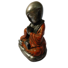 Budha silver and orange robe praying in resin 18 cm high