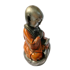 Budha silver and orange robe praying in resin 18 cm high