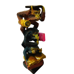 Three scholar monkeys sitting on each other brown in resin 36 cm high