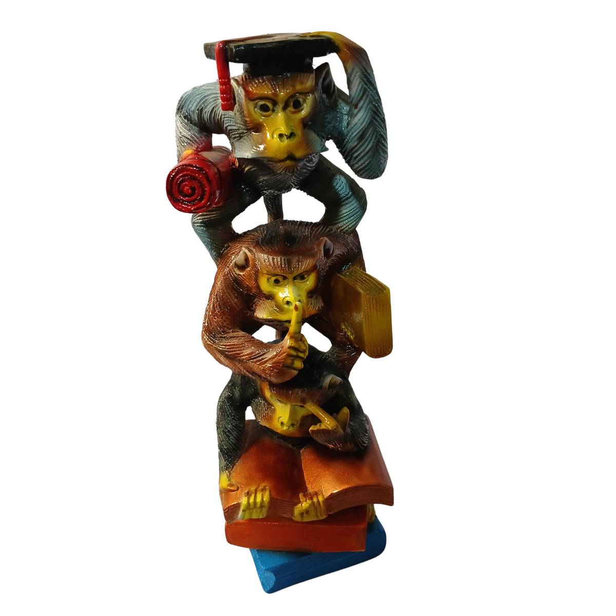Three scholar monkeys sitting on each other grey in resin 36 cm high