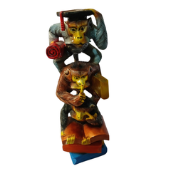 Three scholar monkeys sitting on each other grey in resin 36 cm high