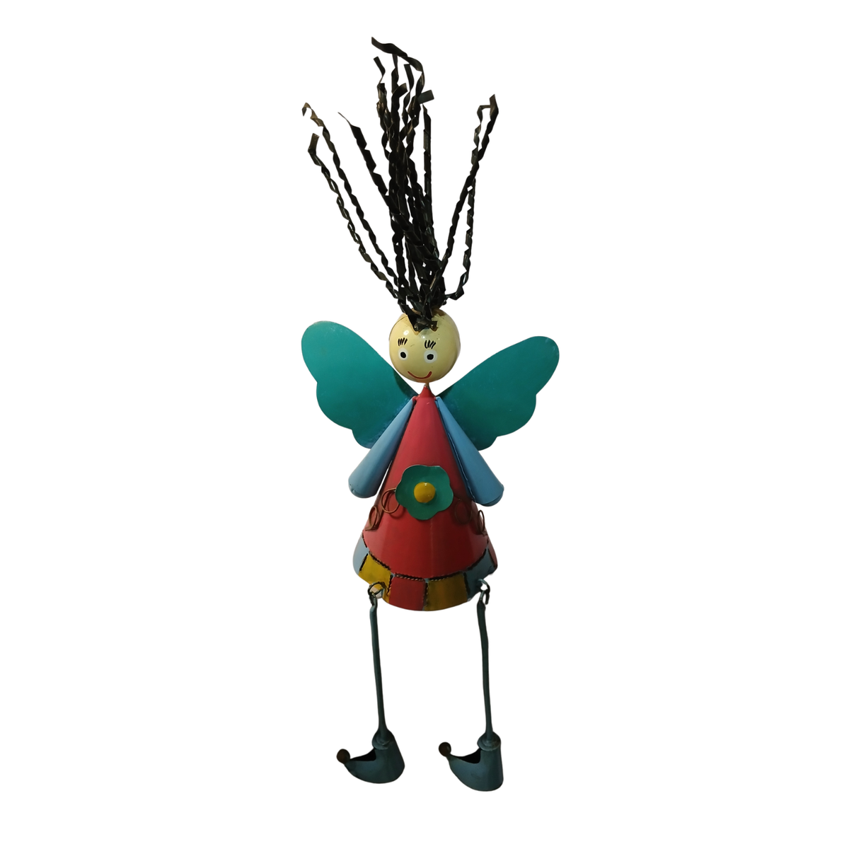 Sitting angel metal art blue 46 cm long