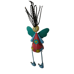 Sitting angel metal art blue 46 cm long