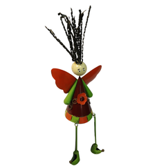 Sitting angel metal art red 46 cm long