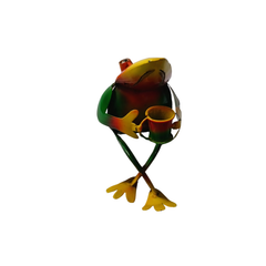 Frog sitting drinking coffee 13 cm high