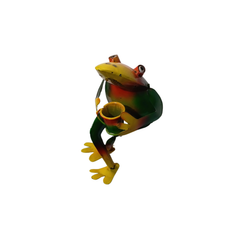 Frog sitting drinking coffee 13 cm high
