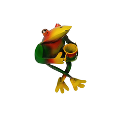 Frog sitting drinking coffee 13 cm high