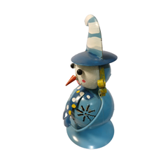 Snowman blue metal art 15 cm high