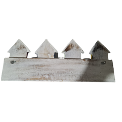 Wooden wall hanging, 4 hook with colorful beach shacks 40 cm
