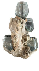 4 glass jars 13 cm dia on wood stand 46 cm high