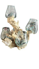 4 glass jars 13 cm dia on wood stand 46 cm high