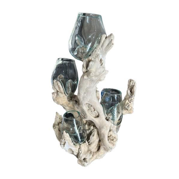 4 glass jars 13 cm dia on wood stand 46 cm high