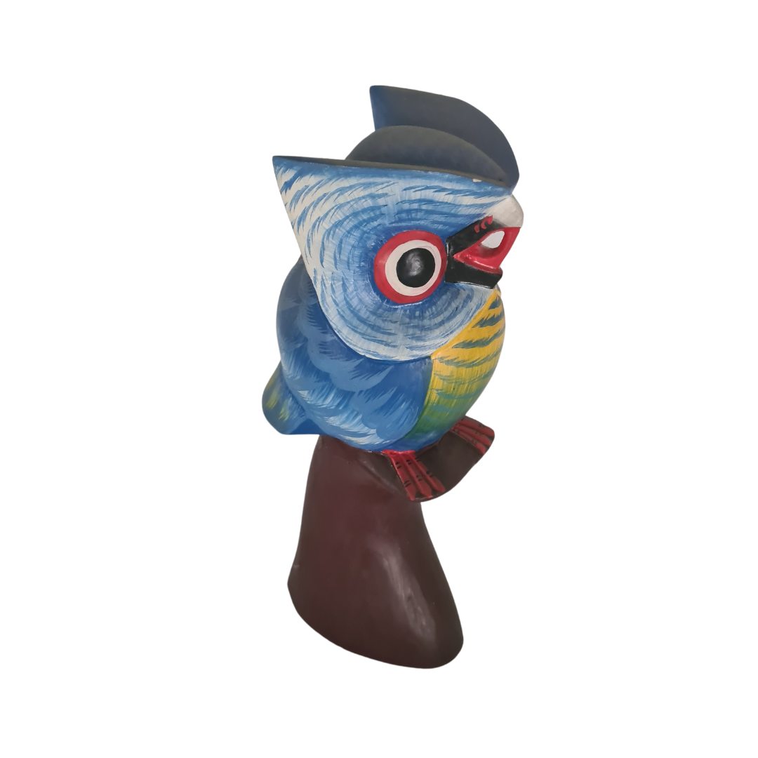 Owl Blue on stand 30 cm