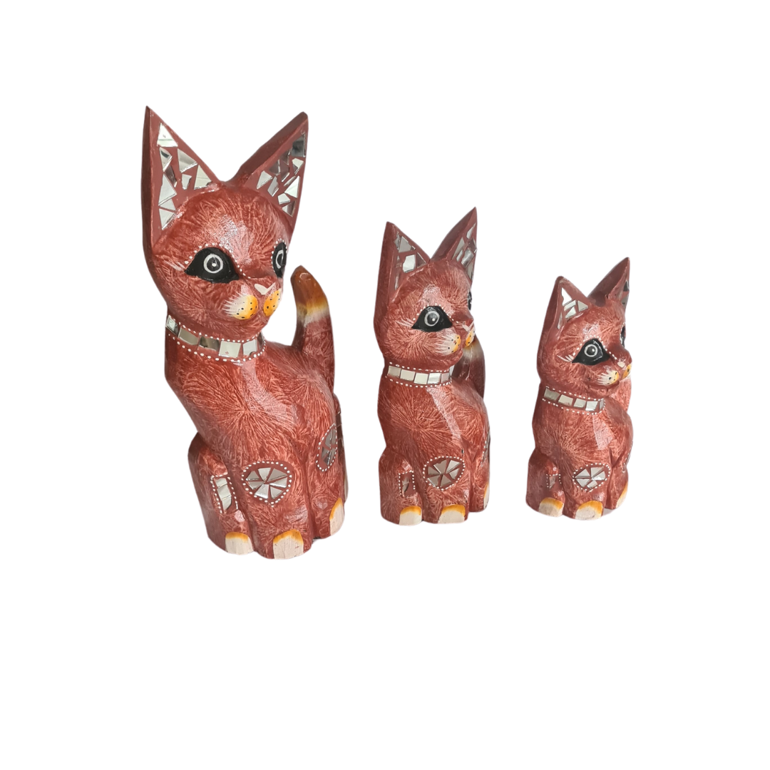 Cat brown glass ornament set of as 25, 30, 40 cm
