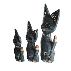 Cat black glass ornament set of 3 as 25, 30, 40 cm