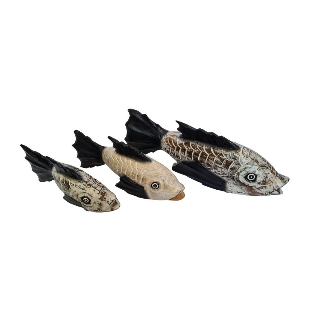 Fish white with black tails set of 3 as 30, 40, 50 cm