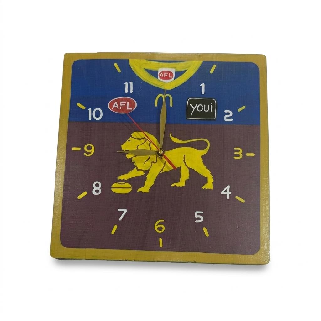 Football clock square  30 cm Brisbane Lions