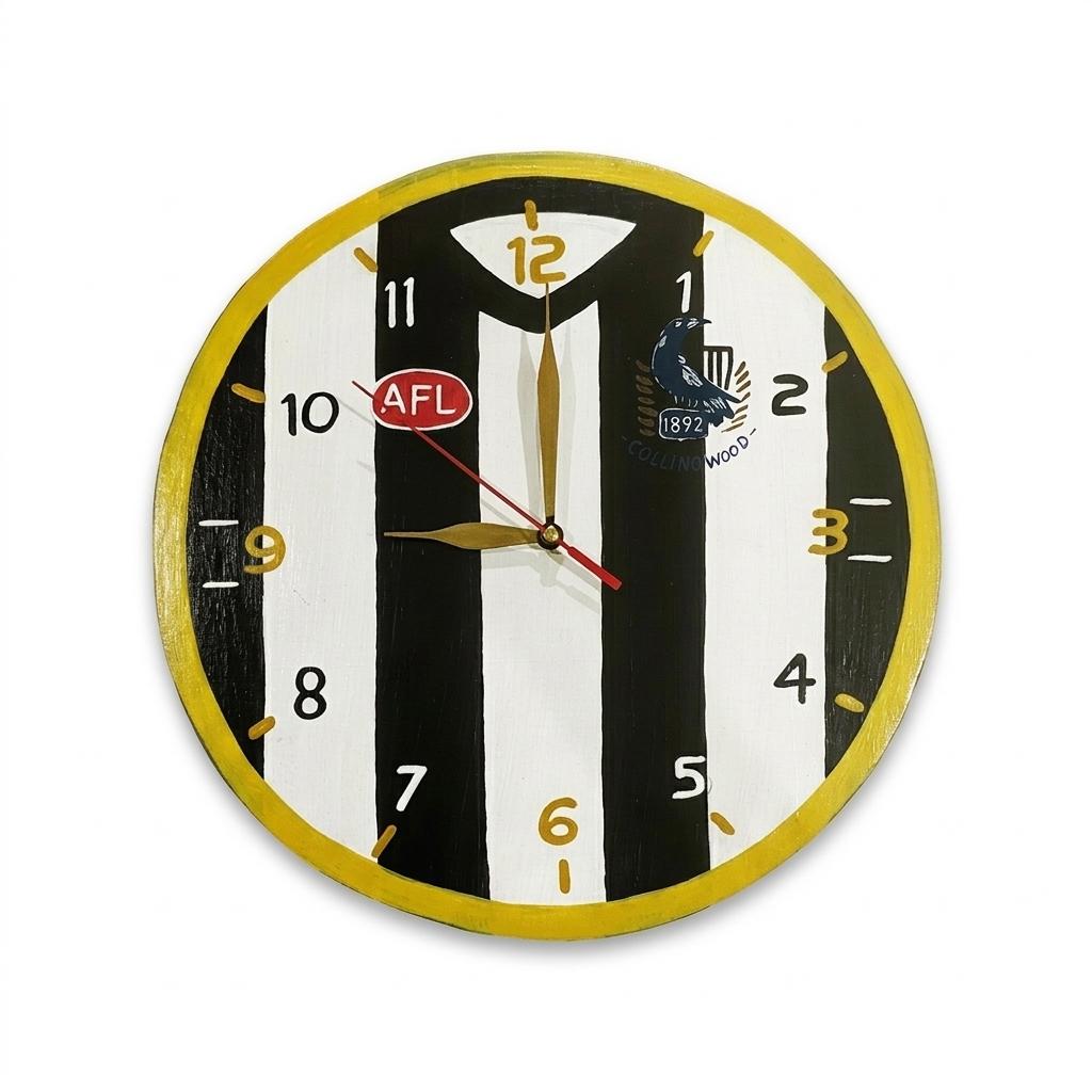 Football clock round  30 cm Collingwood Magpies